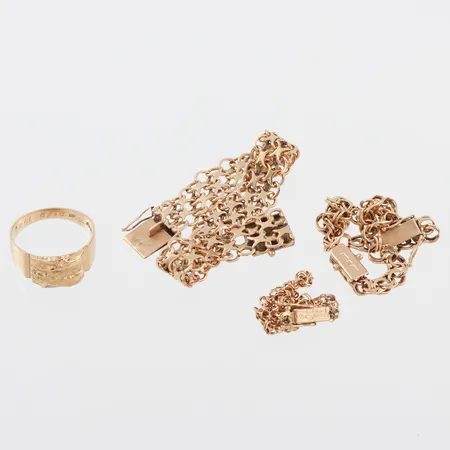 Smycken med slitage/defekter/gravyr, 18k. Vikt: 35 g