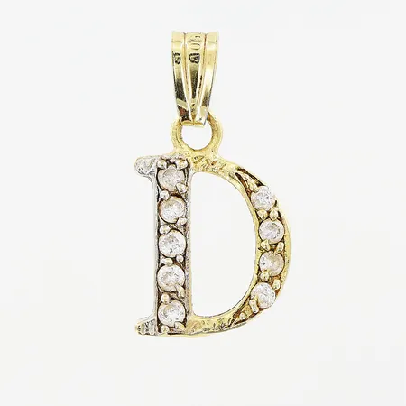 Hänge bokstaven D, vita stenar, 21x11mm, 18K. Vikt: 0,9 g
