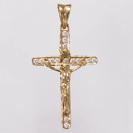 Hänge, krucifix, kejsarlänk, vita stenar, längd 65mm inkl ögla, bredd 5,5-35mm, 18K Vikt: 24,9 g