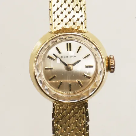 Damur Certina 18K, manuell, 17mm, boettnr 613093, längd 17cm, integrerat skadat armband 18K, bruttovikt 25,9g