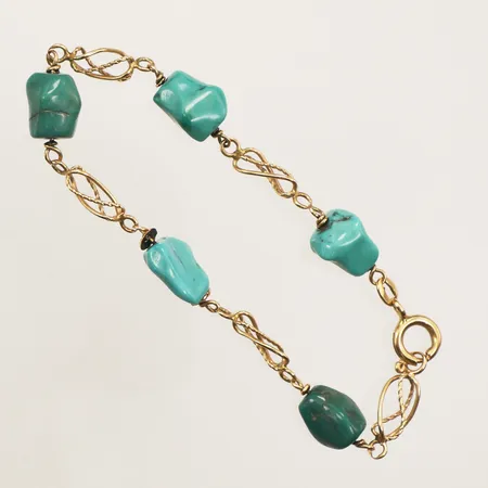 Armband med turkosa stenar, längd 18,5cm, bredd 4-10mm, skadade länkdelar, 18K Bruttovikt 9,2g 