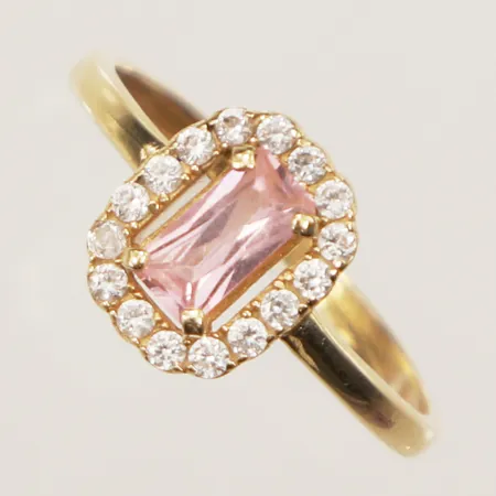 Ring med rosa och vita stenar, stl 16, bredd 1,4-9,2mm, ostämplad, 18K  Vikt: 1,3 g