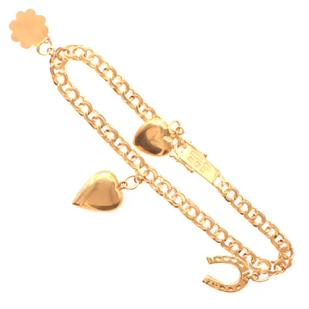 Armband, Bismarck, 4 st berlocker, längd: 20cm, bredd: 5mm, 18K.   Vikt: 9,2 g