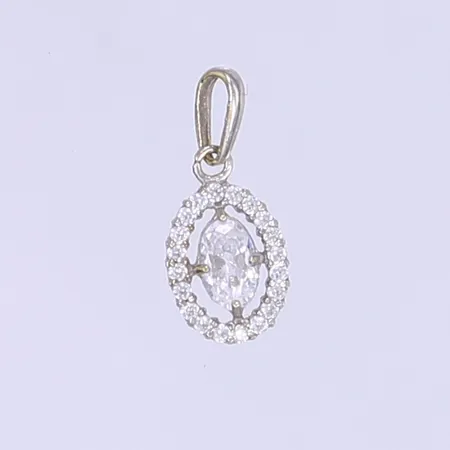 Hänge med vita stenar, 16x7mm, vitguld, 18K Vikt: 0,4 g