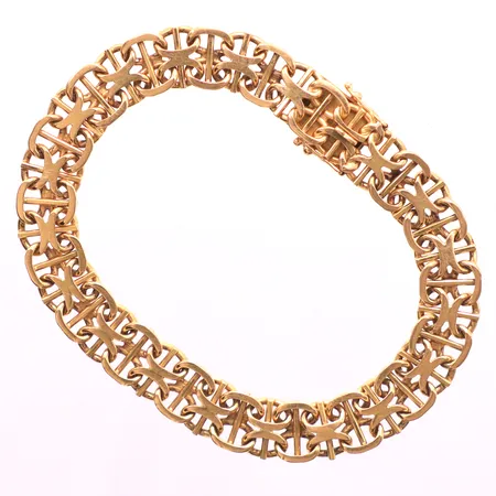 Armband X-länk med stav, längd 19,5cm, bredd 9,5mm, Hedens Guldsmeds Ab Bröderna, år 1967, kistlås, 18K Vikt: 21,8 g