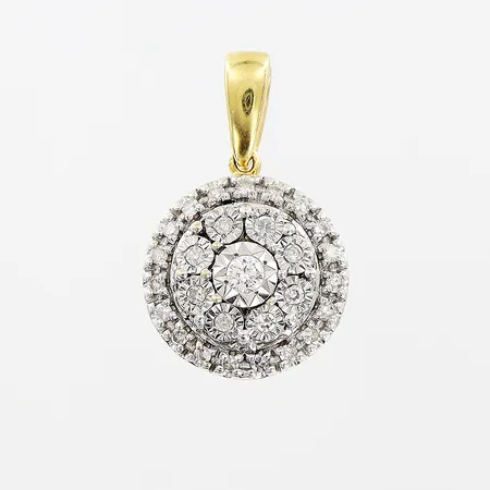 Hänge, diamanter 28st totalt ca 0,10ctv, 15mm, bredd 9mm, GHA, 18K.  Vikt: 1,1 g