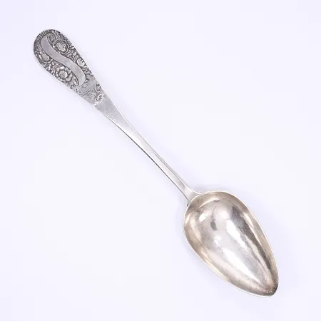 Matsked, ryska stämplar, 22cm, gravyr "G.W Schröder Riga 1853", Silver 875/1000g Vikt: 42,3 g