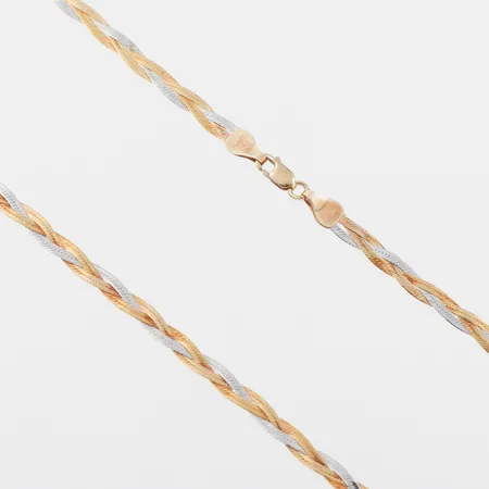 Collier mjukt, vit och rödguld, längd ca 45 cm,bredd 3.3 mm,9k. Vikt: 4,2 g