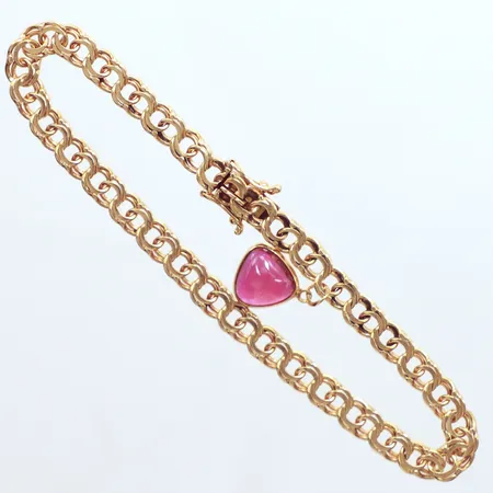 Armband Bismarck, längd 19,5cm, bredd 5,20mm, berlock röd sten, 18k Vikt: 10,9 g