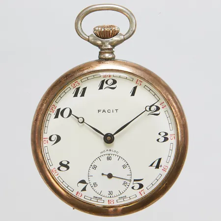 Fickur Facit, manuell, 50mm, liten sekundvisare, monogram, 800/1000 silver, bruttovikt: 70,7g.