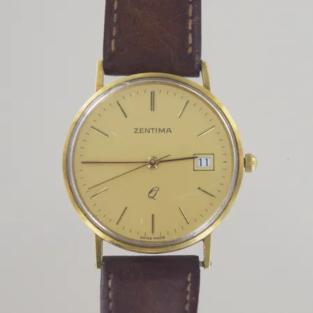 Herrur Zentima, diam 33 mm, defekt glas, 18K, Nytt batteri behövs