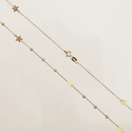 Collier, trefärgat, längd 43cm, bredd 0,5-5,3mm, 14K Vikt: 2,4 g