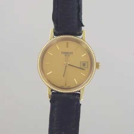 Damur Tissot, diam 24 mm, graverad, 18K, Nytt batteri behövs