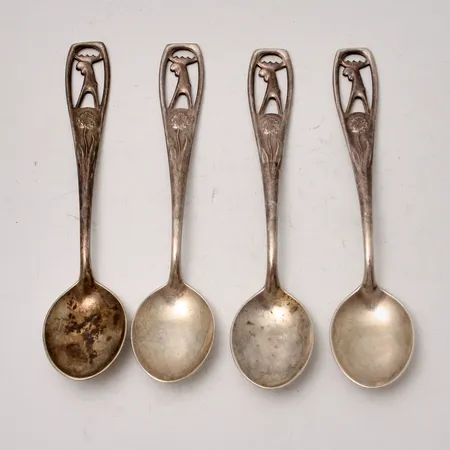 4st skedar i silver, 10,7cm, modell Jämtskogen, 830/1000, tillverkad av Schalin Bror, 80-tal, vikt 52,15g.