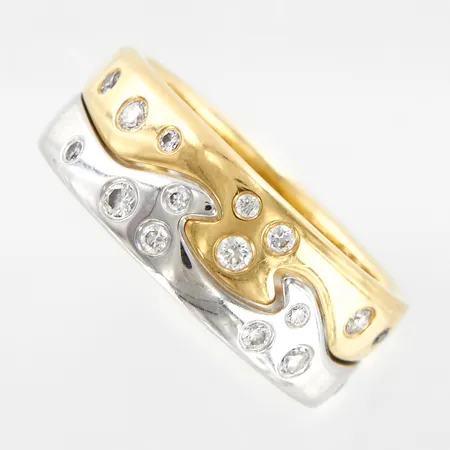 Ring Fusion Georg Jensen, gulguld/vitguld med diamanter 16x0,01-02ct, stl 18½, bredd: 7,8mm, med etui, 18K Vikt: 11 g