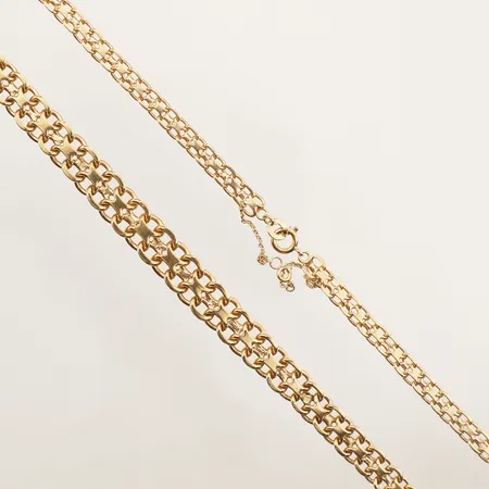 Collier doserad X-länk, längd 45,5cm, bredd 5,3-10,2mm, knut och trasigt lås på säkerhetskedjan, 18K  Vikt: 38,2 g