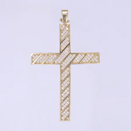 Hänge kors med vita stenar, 55x35mm, 14K  Vikt: 8 g