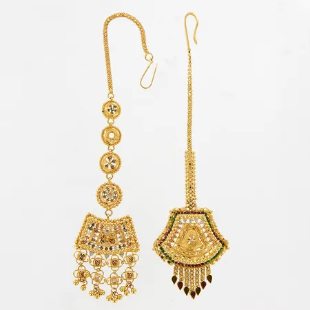 Två hårsmycken, olika modeller, med emaljdetaljer, 13-18cm, bredd: 2-35mm, 21K Vikt: 21,8 g