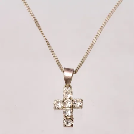  Hänge med kedja i silver, mått 8,9x19,4mm, 6st vita stenar, mått Ø3mm, kedja, 38cm, Pansar, bredd 1,1mm, 925/1000, vikt 2,13g.