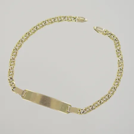 Armband med bricka, längd 16 cm, bredd 1,6-2,7 mm, lås saknas, 14K Vikt: 3,3 g