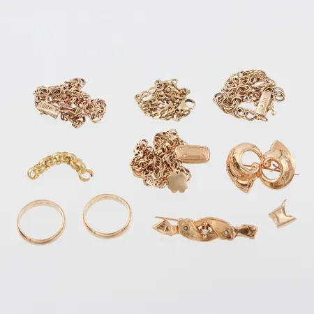 Diverse smycken med slitage och defekter,18k. Vikt: 45 g