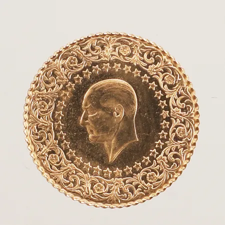 Mynt Ataturk, Ø17,7mm, 21,6K Vikt: 1,8 g