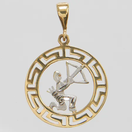 Hänge, längd ca 30mm inkl ögla, bredd 20mm, tvåfärgat, 14K Vikt: 1,6 g