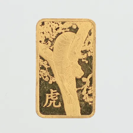 Guldtacka, Suisse, mått 23,4x14mm, serienr C015568, repig, 24K  Vikt: 5 g