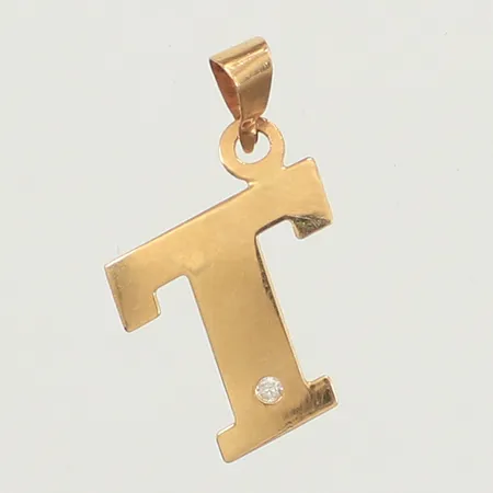 Hänge T med diamant ca 0,01ct, längd 18mm inklusive ögla, bredd 10mm, GHA, 18K  Vikt: 0,3 g