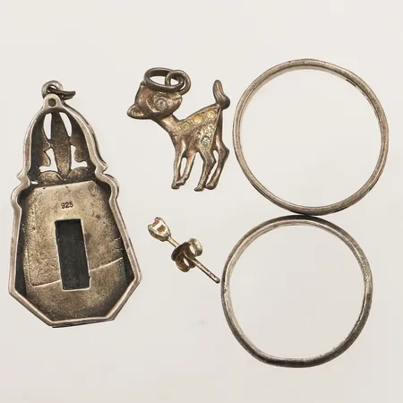 Diverse silver, stenar, skadat, defekt, silver Vikt: 15,2 g