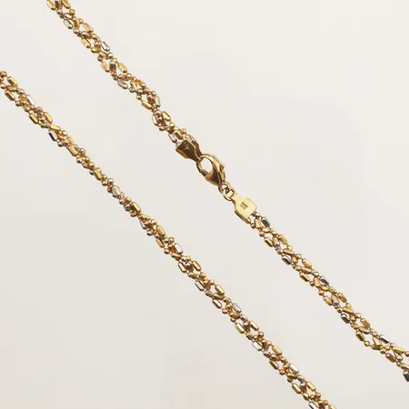 Collier, flätat, trefärgat, längd 40cm, bredd 4,6mm, skev, 18K Vikt: 12,7 g