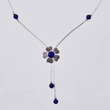 Collier Blomma med blåa stenar, längd: ca 41cm, bredd: ca 1-15mm, 925/1000, silver Vikt: 3,9 g