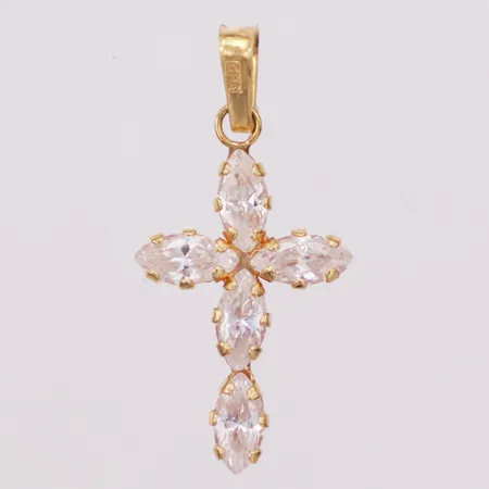 Hänge, kors, vita stenar, längd 26mm inkl ögla, bredd 13mm, Guldfynd, 18K Vikt: 0,9 g