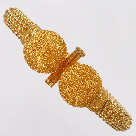 Armring, stelt, Ø60mm, bredd 9,7-18mm, filigranarbete, skruvlås, 21K Vikt: 38,7 g