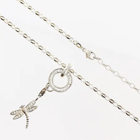 Kedja Ärtlänk 45cm, bredd 2mm, hänge med vit stenar, 49x15mm, Thomas Sabo, silver 925/1000. Vikt: 7,3 g