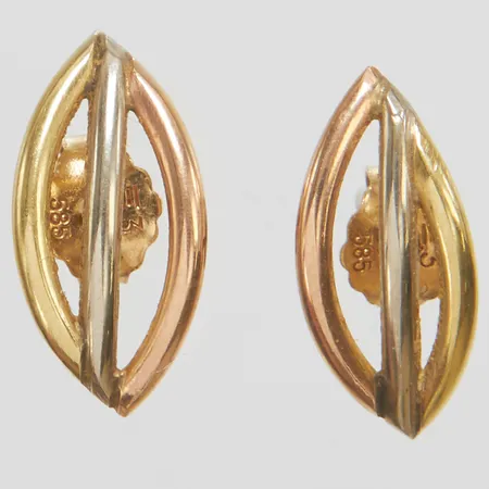 Ett par örhängen, trefärgade, längd ca 16mm, bredd 7,5mm, 14K Vikt: 1,7 g