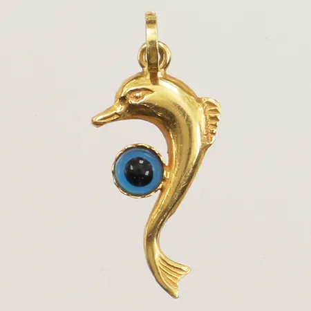 Hänge delfin med plastögla, längd 24mm inklusive ögla, bredd 10mm, 18K  Vikt: 0,5 g