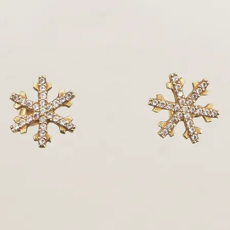 Ett par örhängen snöflingor med vita stenar, bredd 10,5mm, något skeva stift, 18K  Vikt: 1,8 g
