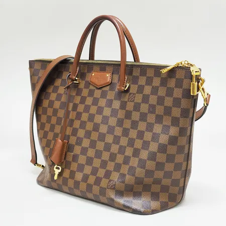 Väska Louis Vuitton Belmont Damier Ebene tote bag, M63169, mått 28x41x15,5cm, datumkod DR4114, Frankrike 2014, lås samt två nycklar, tre innerfickor, beslag i gulmetall, avtagbar axelrem, längd ca 81cm, invändiga fläckar, kvitto från 2014, dustbag.