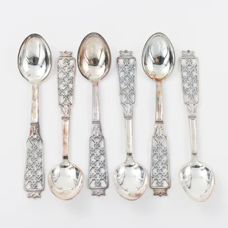 Skedar 6 st,Princess,längd ca 12 cm,silver. Vikt: 85,2 g