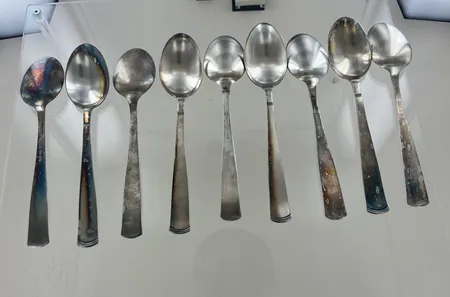 9 matskedar Rosenholm, längd 18,5 cm, GAB silver 830/1000 Vikt: 355,3 g