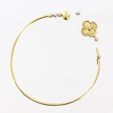 Barnarmband, stelt, Ø ca 43mm, vit/röd/gulguld, metallskena, defekt, OBS! Ej märkesdesign, 18K. Bruttovikt: 2,7gram. Vikt: 2,7 g