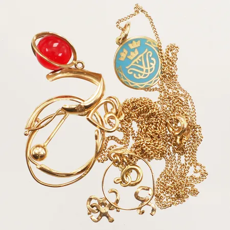 Diverse guld, sten, gravyr, skadat, defekt, 18K  Vikt: 7,9 g