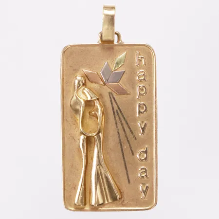 Hänge, längd 48mm inkl ögla, bredd 22mm, trefärgad, 18K Vikt: 18,1 g