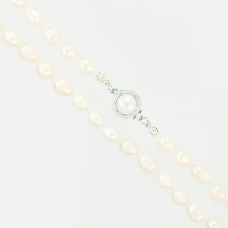 Pärlcollier odlade barocka sötvattenspärlor, 60cm, pärlor: Ø7-8mm, metallås