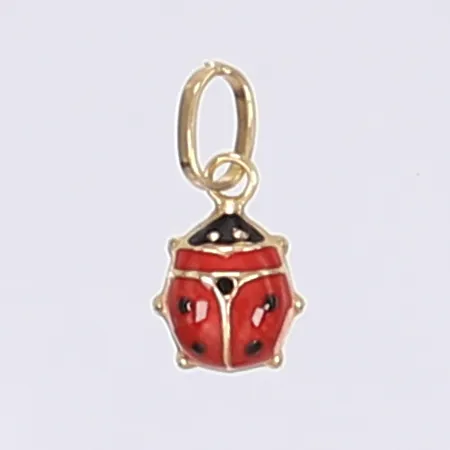 Hänge nyckelpiga med emalj, längd inkl ögla 12mm, bredd 6mm, 18K Vikt: 0,3 g