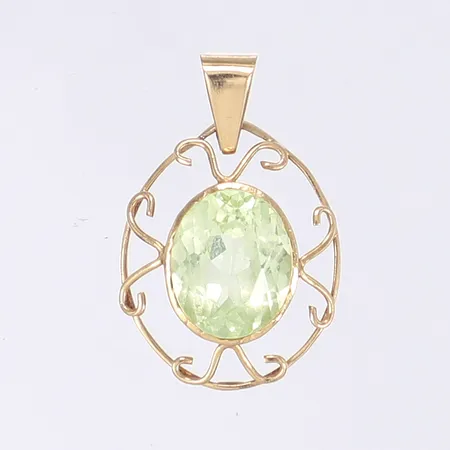 Hänge med grön sten, längd inkl ögla 25mm, bredd 17mm, 18K, Bruttovikt: 2,7g Vikt: 2,7 g