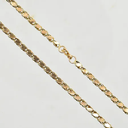 Kedja Aleppolänk, längd 70 cm, bredd 4 mm, 14K. Vikt: 9 g