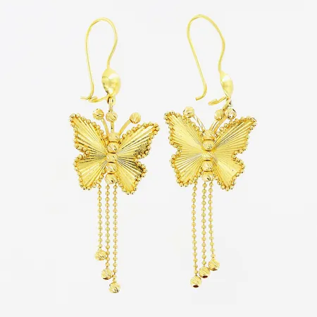 Ett par örhängen, fjäril, 60x20mm, krokfäste, skevheter, 21K. Vikt: 5,6 g