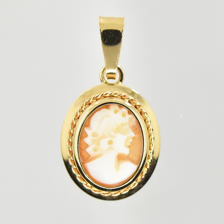 Hänge med Camé, längd 20 mm, bredd 10 mm 18K. Vikt: 1 g